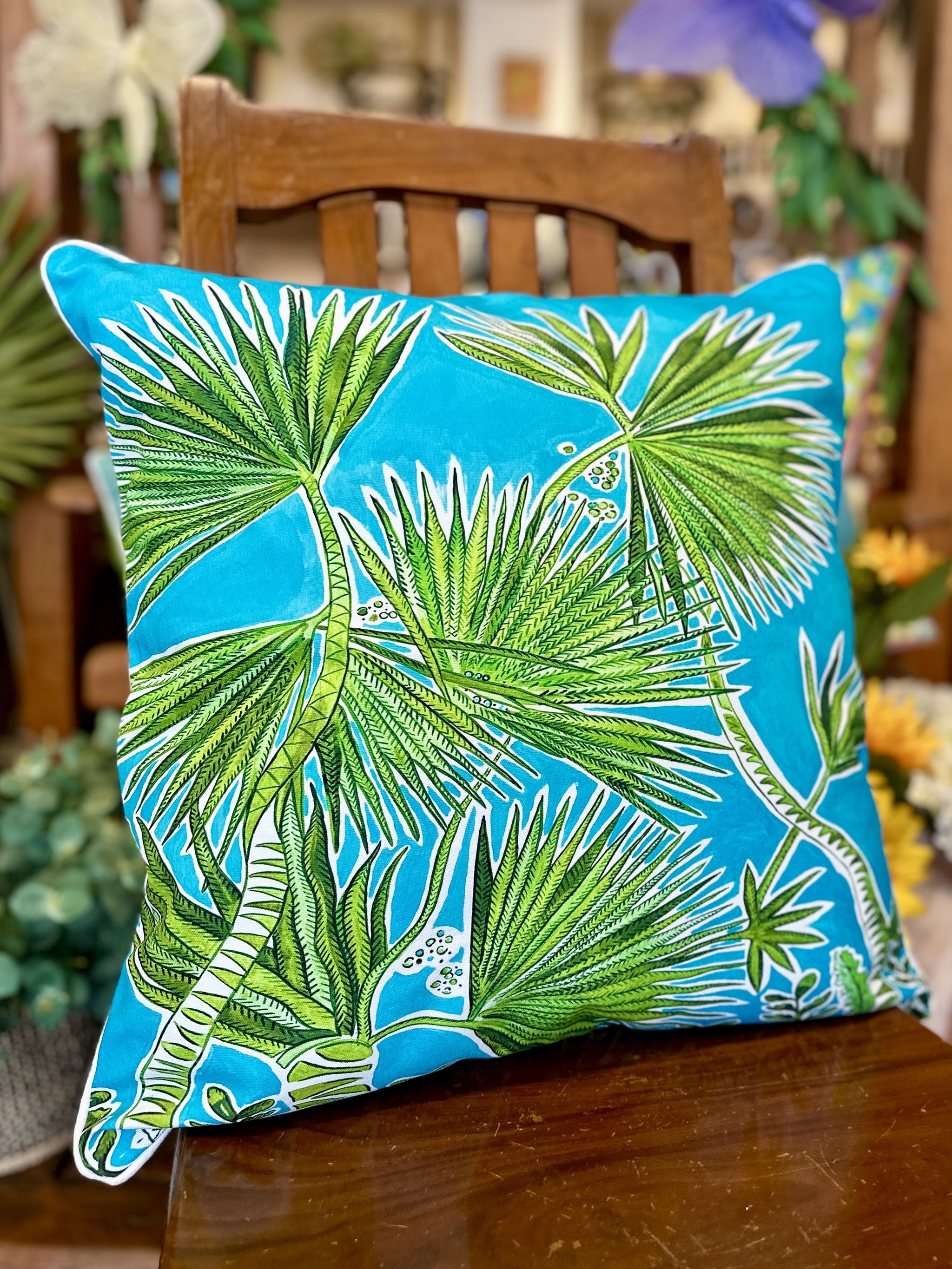 Turquoise Palm Pillow – The Island Shop